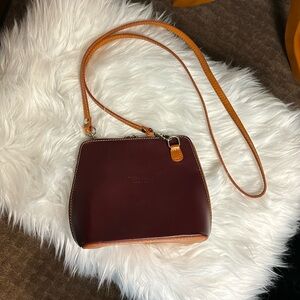 Vera Pelle Made in Italy Maroon/Tan Small Crossbody Italian Leather